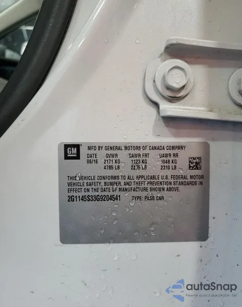 2016 Chevrolet Impala Ltz from USA, damaged, VIN 2G1145S33G9204541